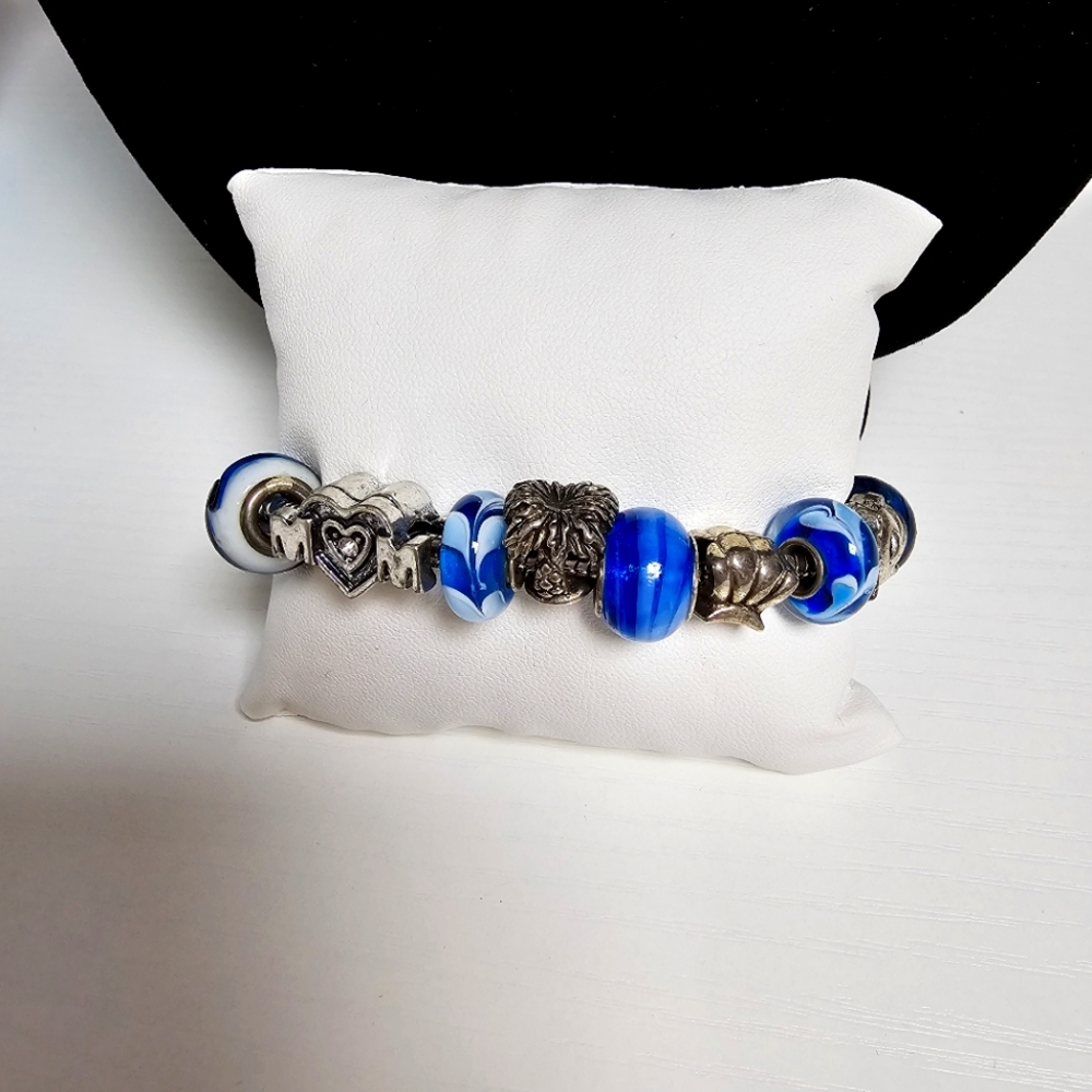 Mom Charm bracelet with turtle, starfish, crab, palm tree and fish charm